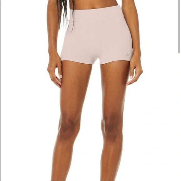 (SET) ALO Yoga Micro Waffle Pleasant Bra and Boy Shorts S Dusty Pink - Picture 3 of 5